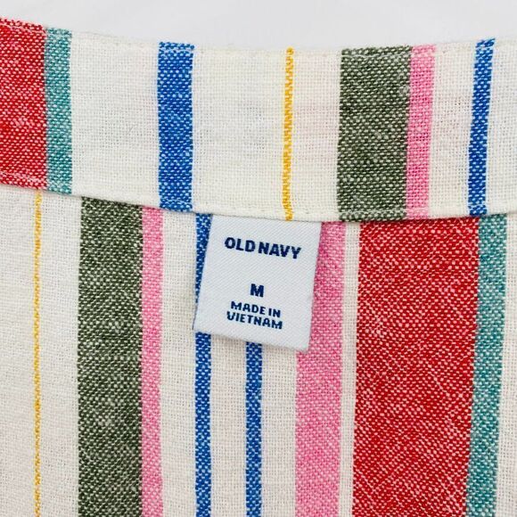 Old Navy Size Medium Linen Blend Sleeveless Striped Midi Dress Pockets - Picture 10 of 12